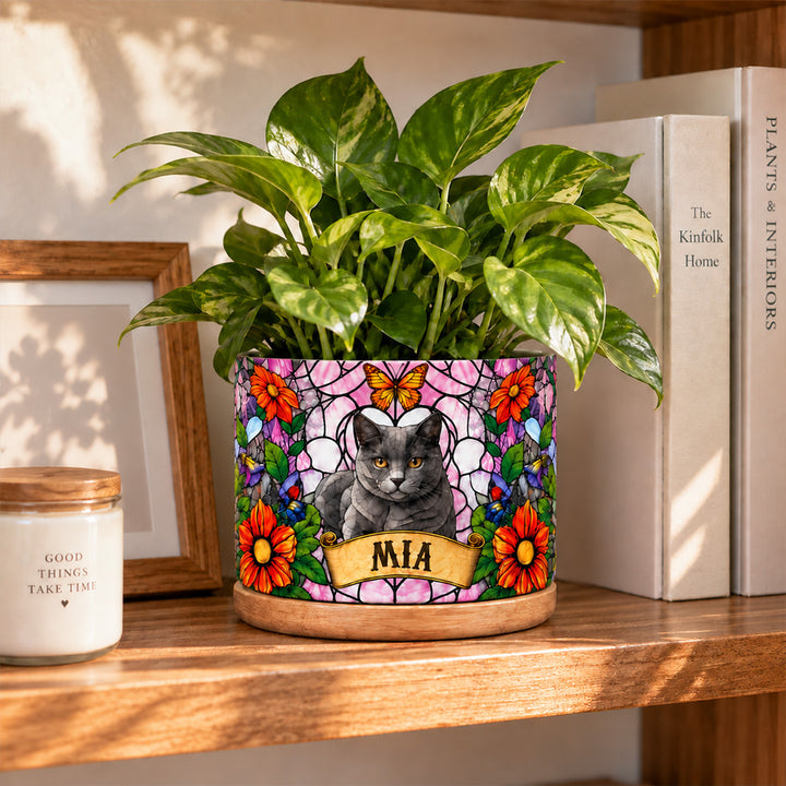 Personalized Stained Glass Style Pet Portrait Plant Pot Custom Memorial Gift for Dog and Cat Lovers