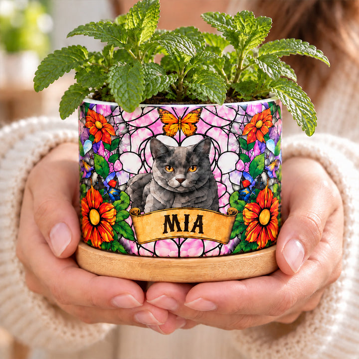 Personalized Stained Glass Style Pet Portrait Plant Pot Custom Memorial Gift for Dog and Cat Lovers