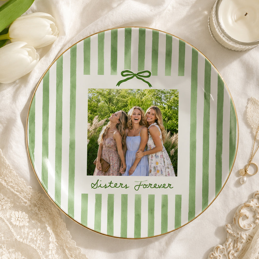 Personalized Striped Photo Jewelry Dish Ceramic Trinket Tray Ring Dish Birthday Gifts For Bestie Friend