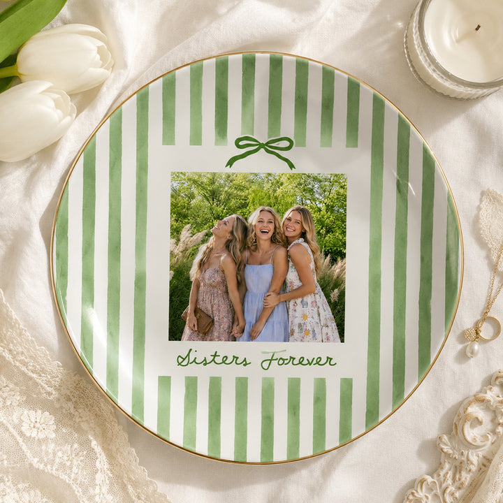 Personalized Striped Photo Jewelry Dish Ceramic Trinket Tray Ring Dish Birthday Gifts For Bestie Friend