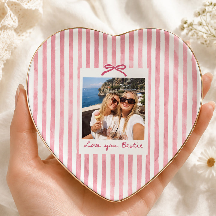 Personalized Striped Photo Jewelry Dish Ceramic Trinket Tray Ring Dish Birthday Gifts For Bestie Friend