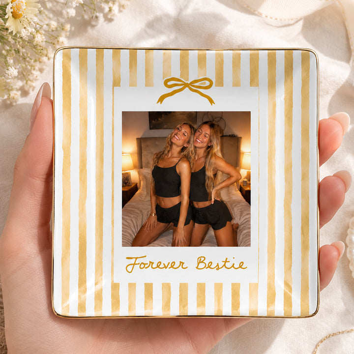 Personalized Striped Photo Jewelry Dish Ceramic Trinket Tray Ring Dish Birthday Gifts For Bestie Friend