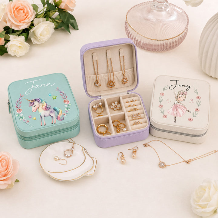Personalized Unicorn Jewelry Box Custom Name Leather Travel Friendly Keepsake Organizer Gift for Girl