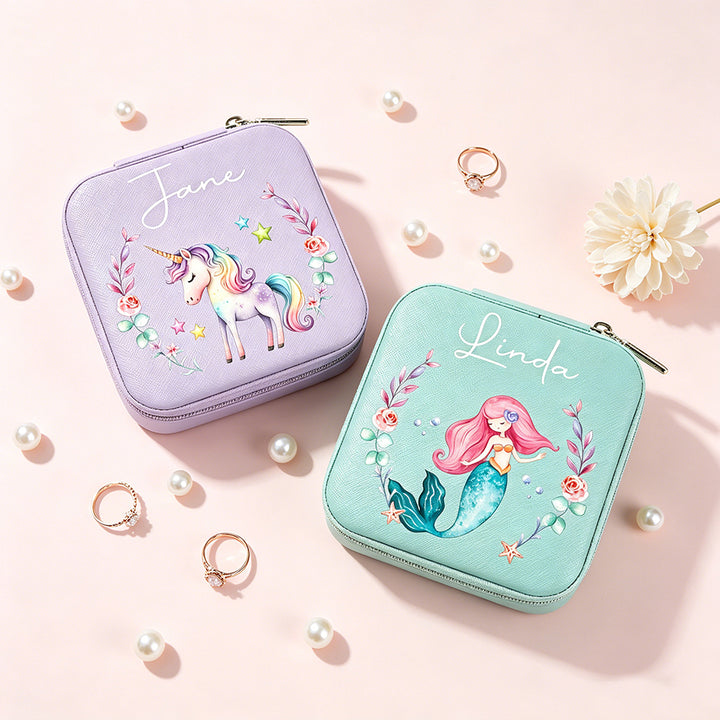 Personalized Unicorn Jewelry Box Custom Name Leather Travel Friendly Keepsake Organizer Gift for Girl