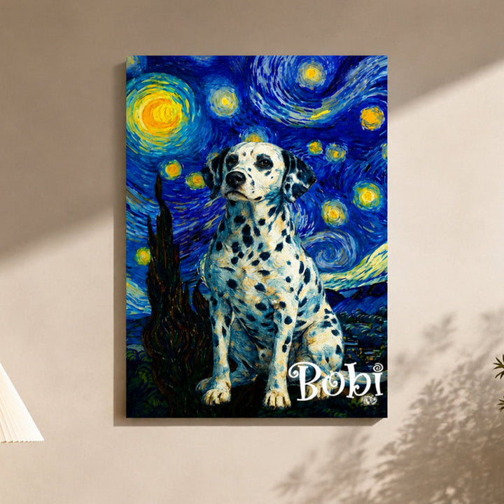 Personalized Van Gogh Style Pet Portrait Canvas Print Custom Starry Night Oil Painting Effect Pet Memorial Gift for Dog &amp; Cat Lovers