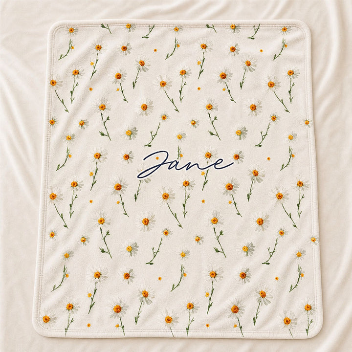 Personalized Watercolor Floral Blanket Custom Name Flannel Fleece Throw Birthday Gifts for Her
