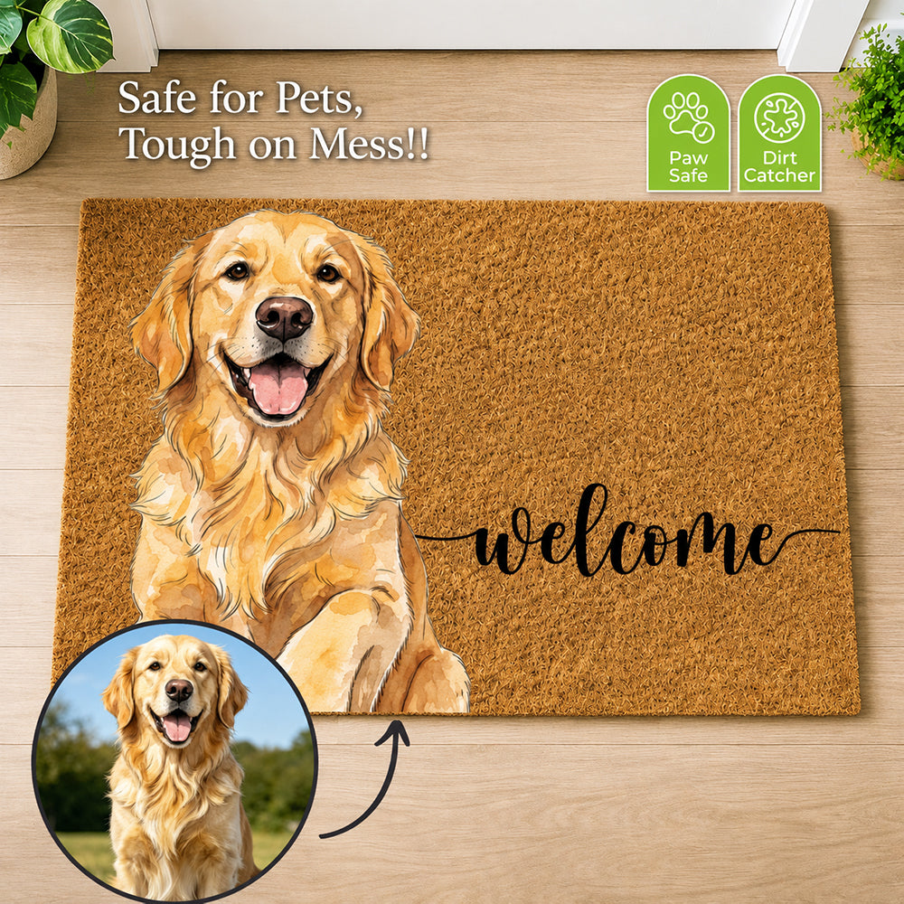Personalized Watercolor Pet Coir Doormat Custom Name Color Block Pet Welcome Mat Housewarming Gift for Dog Lovers