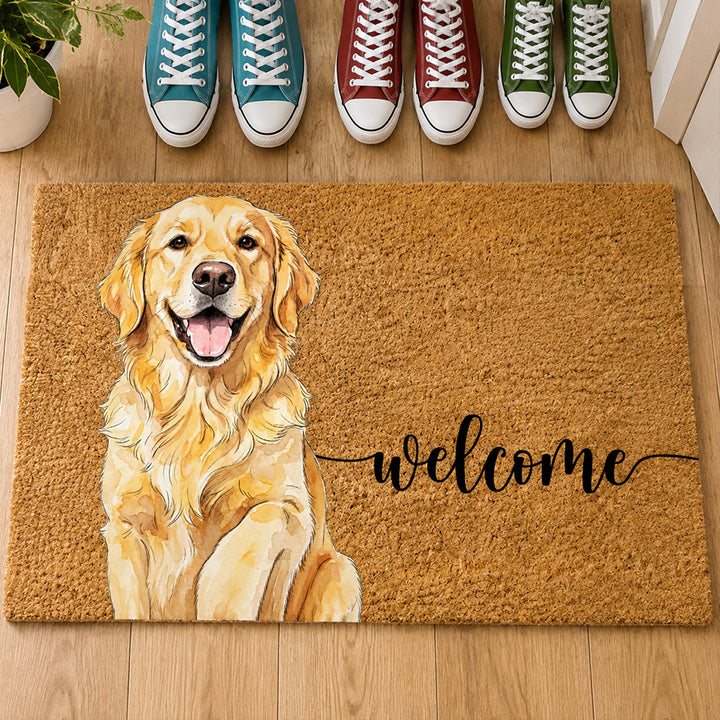 Personalized Watercolor Pet Coir Doormat Custom Name Color Block Pet Welcome Mat Housewarming Gift for Dog Lovers