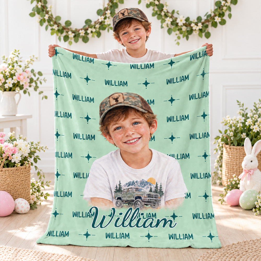 Personalized Watercolor Photo Throw Blanket with Name Soft Cozy Blanket Birthday Gift for Kids