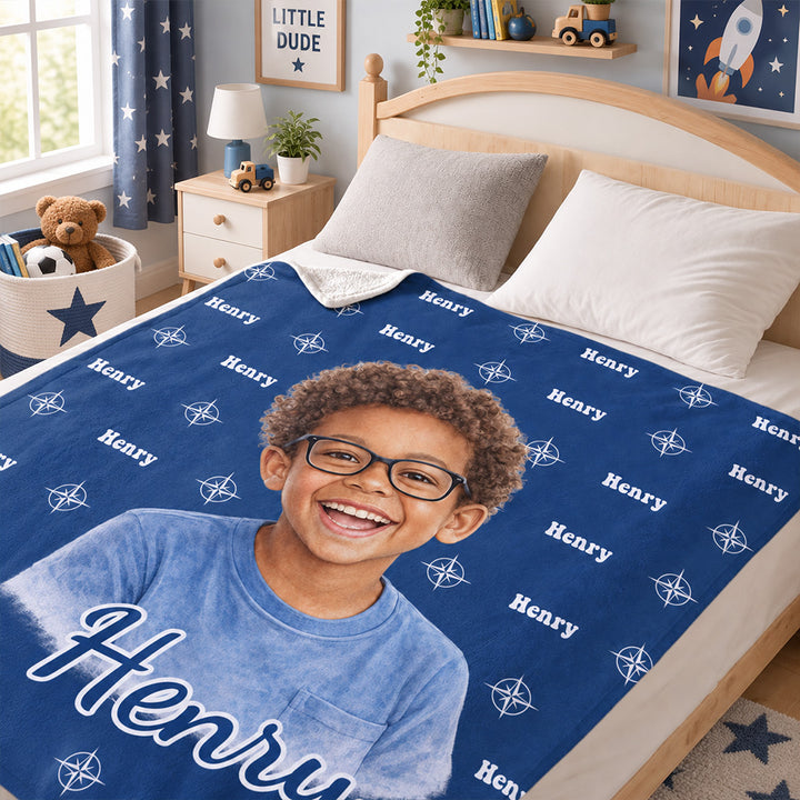 Personalized Watercolor Photo Throw Blanket with Name Soft Cozy Blanket Birthday Gift for Kids