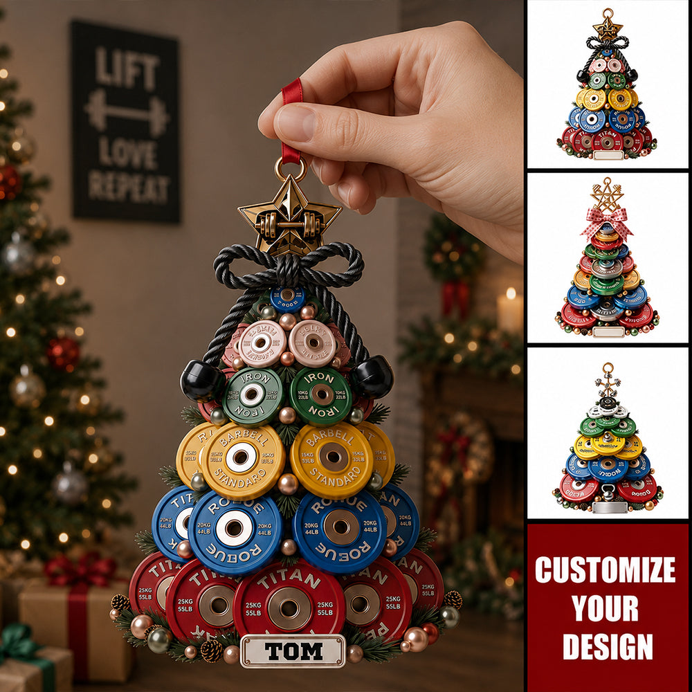Personalized 3D Effect Printed Weight Plate Christmas Tree Ornament with Name Gym Decoration Holiday Gift for Weightlifters Fitness Lovers Athletes and Trainers