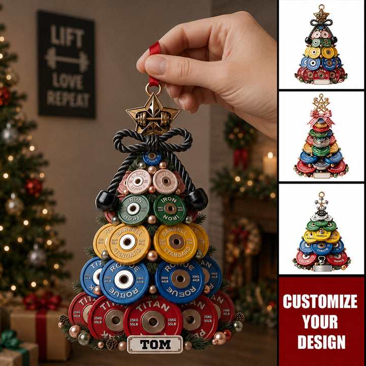 Personalized 3D Effect Printed Weight Plate Christmas Tree Ornament with Name Gym Decoration Holiday Gift for Weightlifters Fitness Lovers Athletes and Trainers