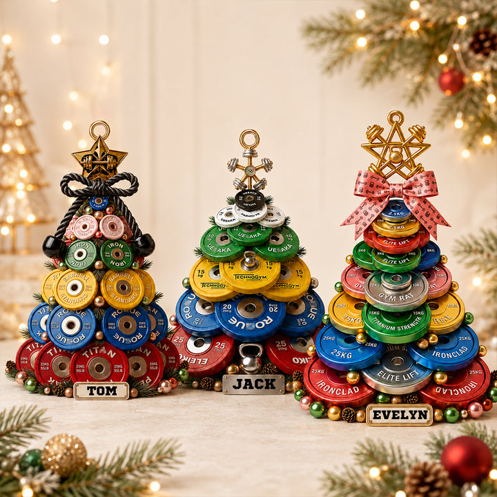 Personalized 3D Effect Printed Weight Plate Christmas Tree Ornament with Name Gym Decoration Holiday Gift for Weightlifters Fitness Lovers Athletes and Trainers