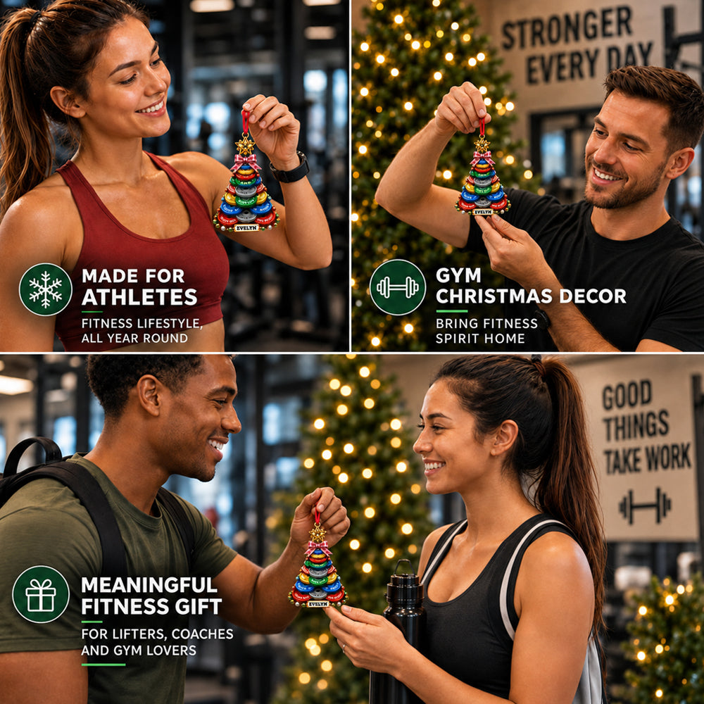 Personalized 3D Effect Printed Weight Plate Christmas Tree Ornament with Name Gym Decoration Holiday Gift for Weightlifters Fitness Lovers Athletes and Trainers