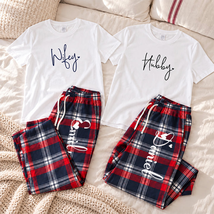 Personalized Wifey Hubby Couples Christmas Pajama Set Custom Matching Holiday Sleepwear with Names Cozy Christmas Gift for Couples
