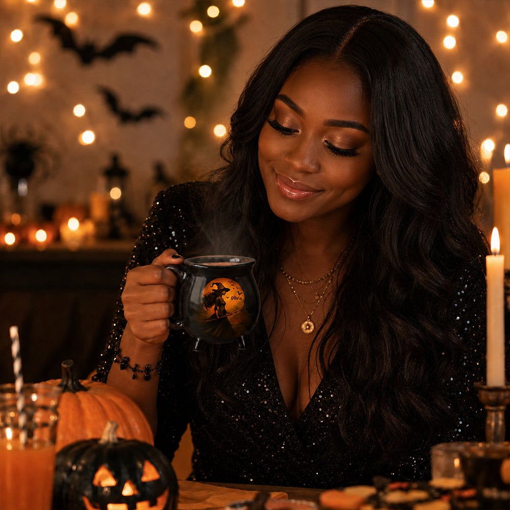 Personalized Witch Cauldron Coffee Mug Custom Halloween Witchy Design with Name Spooky Coffee Cup Halloween Gift for Best Friends Sisters Family and Witch Lovers