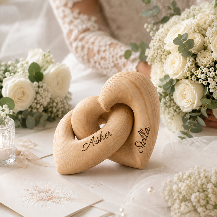 Personalized Wooden Heart Sculpture with Couple Names Romantic Anniversary Gift Minimalist Love Keepsake Decor