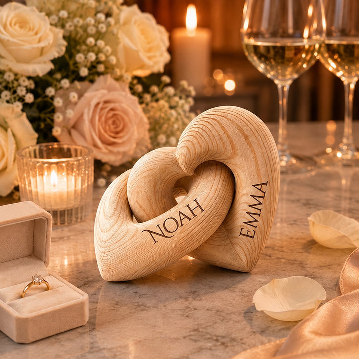 Personalized Wooden Heart Sculpture with Couple Names Romantic Anniversary Gift Minimalist Love Keepsake Decor