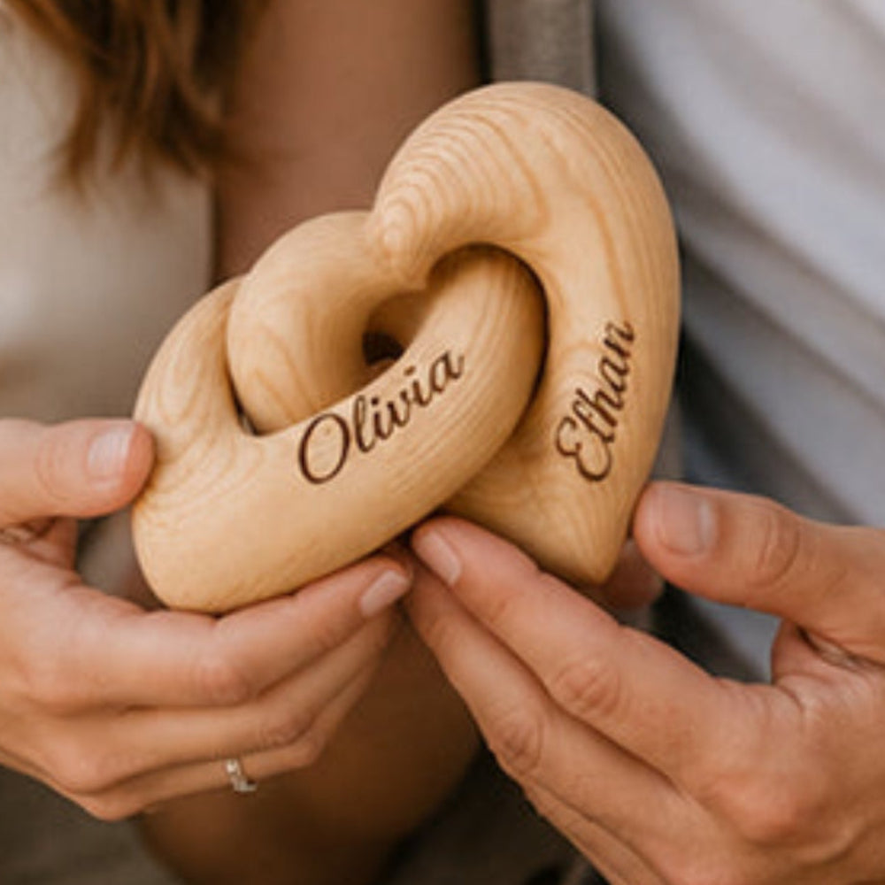 Personalized Wooden Heart Sculpture with Couple Names Romantic Anniversary Gift Minimalist Love Keepsake Decor