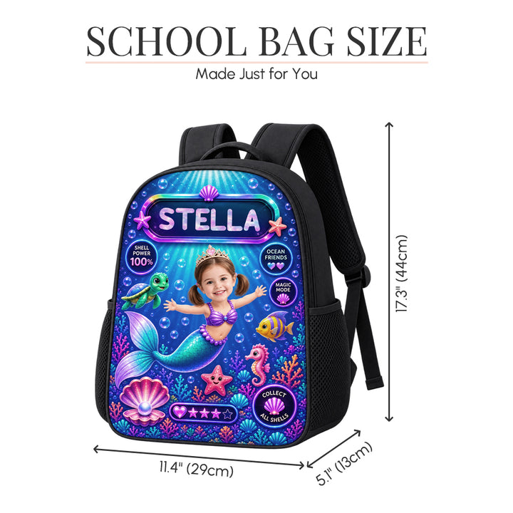 Personalized Mermaid With Big Dreams Custom Photo and Name School Bag Back to School Birthday Gift for Girls and Kids