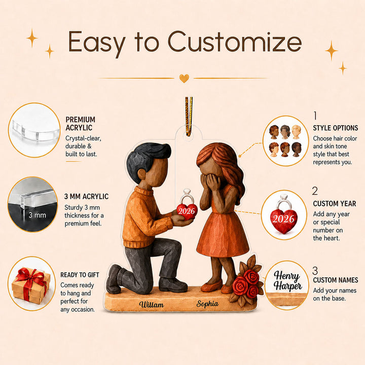 She Said YES - Personalized Acrylic Proposal Ornament Ultimate Engagement Gift for Couples