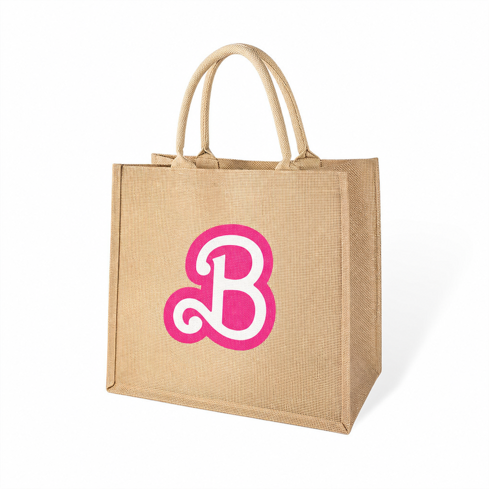 Personalized Doll Inspired Jute Tote Bag Custom Name Travel Beach Carryall Monogram Shopping Bag Camping Gifts
