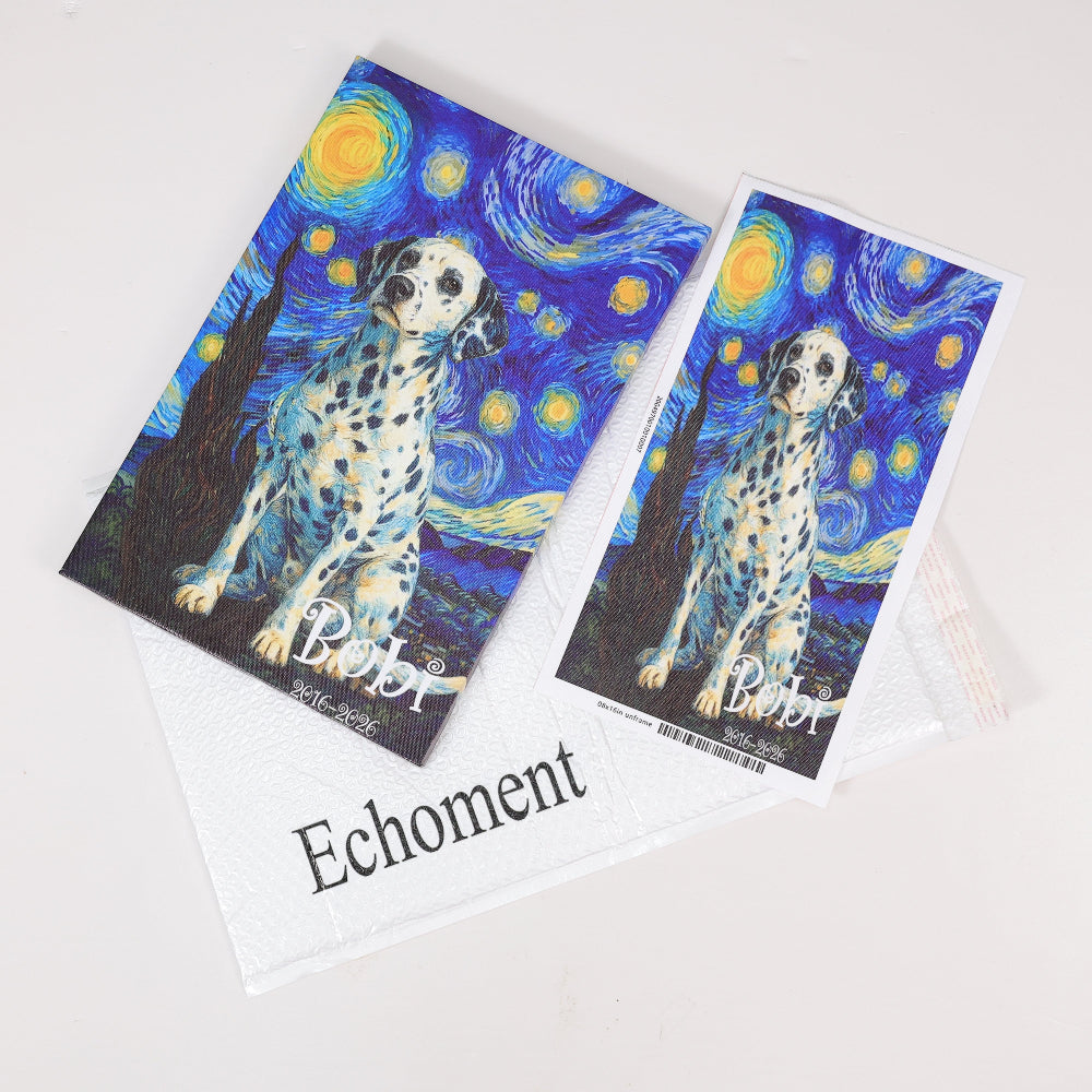 Echoment - Personalized Van Gogh Style Pet Portrait Canvas Print Custom Starry Night Oil Painting Effect Pet Memorial Gift for Dog &amp; Cat Lovers