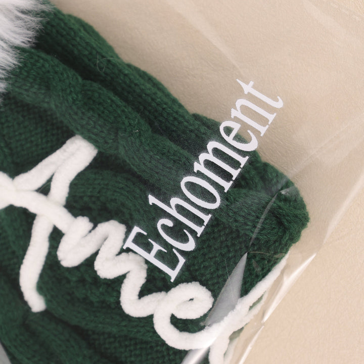 Echoment - Personalized Fur Cuff Christmas Stocking Knitted Stocking with Chain Stitch Embroidered Name