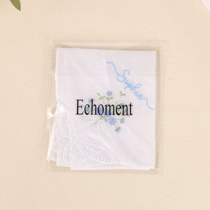Echoment - Personalized Embroidered Floral Handkerchief For Happy Tears Handkerchief Wedding Hanky Bride Something Blue Gift