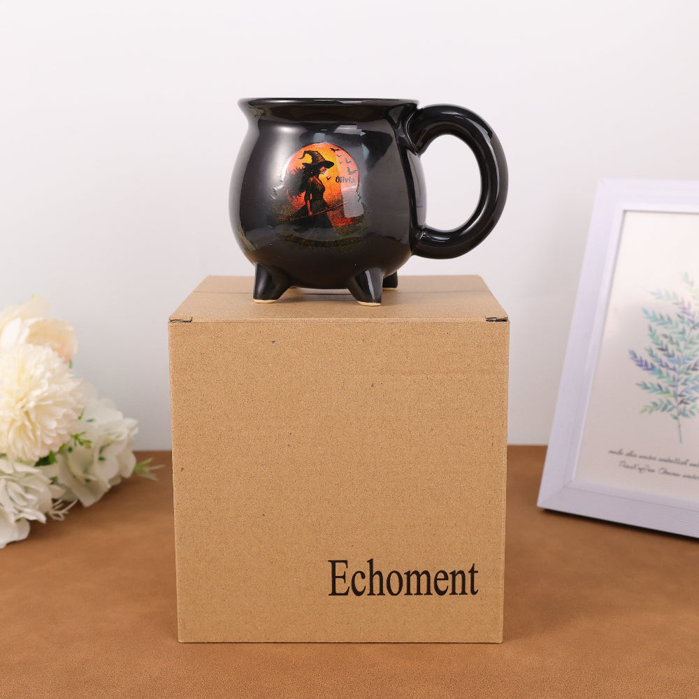 Echoment - Personalized Witch Cauldron Coffee Mug Custom Halloween Witchy Design with Name Spooky Coffee Cup Halloween Gift for Best Friends Sisters Family and Witch Lovers
