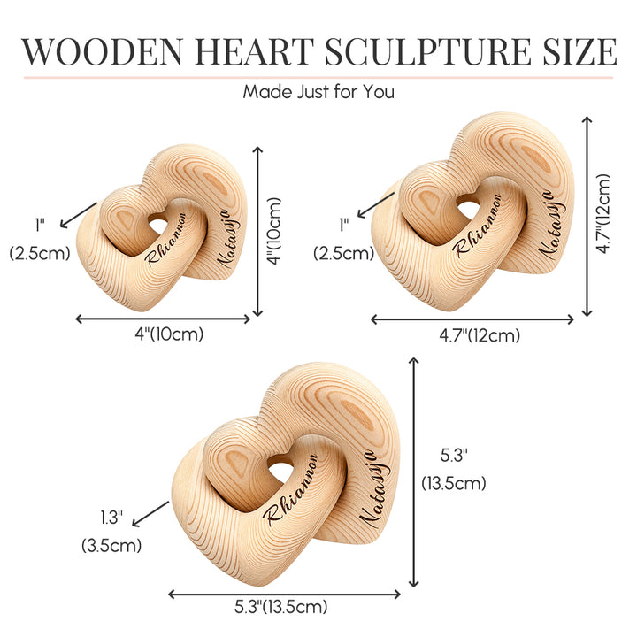 Personalized Wooden Heart Sculpture with Couple Names Romantic Anniversary Gift Minimalist Love Keepsake Decor