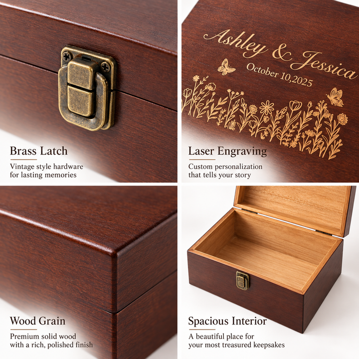 Personalized Wooden Storage Boxes Engraved Name Date Memory Box