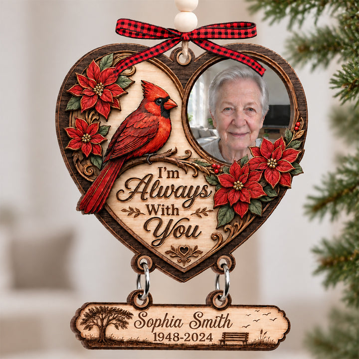 Your Memory Walks With Us - Personalized Photo Wooden Memorial Ornament Custom Christmas Loss of Loved One Remembrance Gift