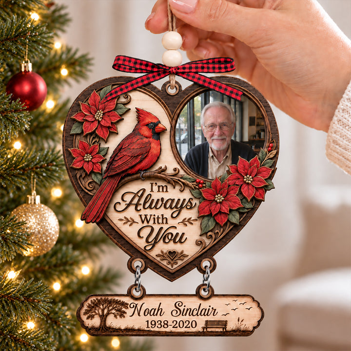 Your Memory Walks With Us - Personalized Photo Wooden Memorial Ornament Custom Christmas Loss of Loved One Remembrance Gift