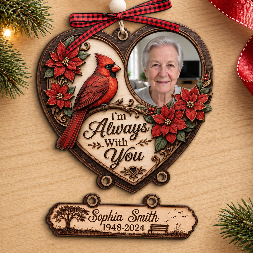 Your Memory Walks With Us - Personalized Photo Wooden Memorial Ornament Custom Christmas Loss of Loved One Remembrance Gift