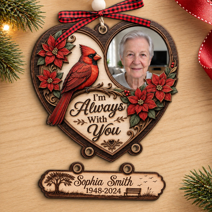 Your Memory Walks With Us - Personalized Photo Wooden Memorial Ornament Custom Christmas Loss of Loved One Remembrance Gift