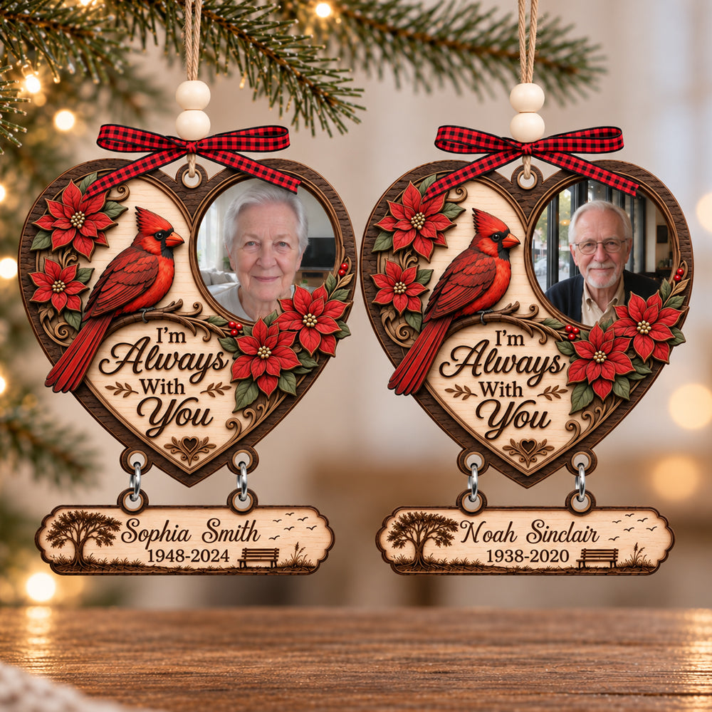Your Memory Walks With Us - Personalized Photo Wooden Memorial Ornament Custom Christmas Loss of Loved One Remembrance Gift