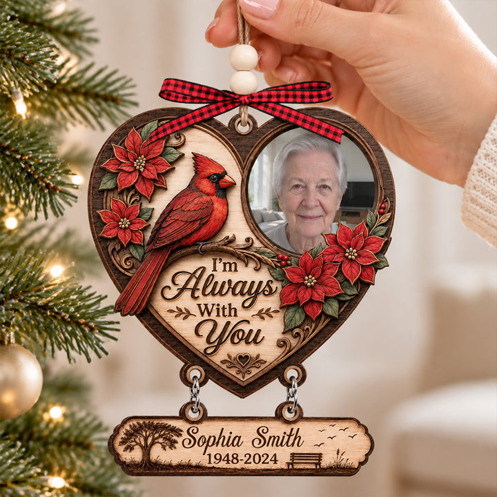 Your Memory Walks With Us - Personalized Photo Wooden Memorial Ornament Custom Christmas Loss of Loved One Remembrance Gift