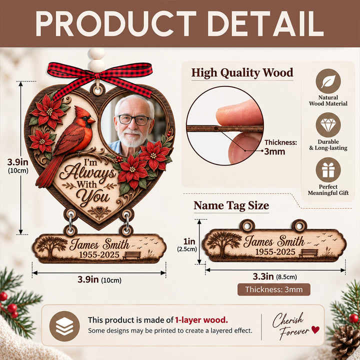 Your Memory Walks With Us - Personalized Photo Wooden Memorial Ornament Custom Christmas Loss of Loved One Remembrance Gift