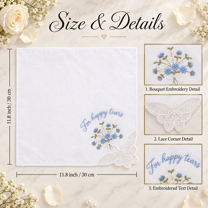 Personalized Embroidered Floral Handkerchief For Happy Tears Handkerchief Wedding Hanky Bride Something Blue Gift