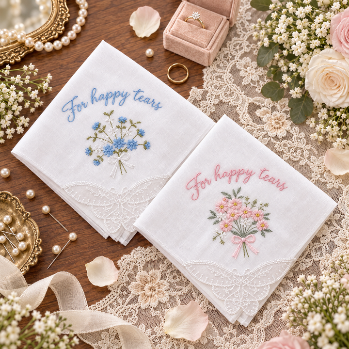 Personalized Embroidered Floral Handkerchief For Happy Tears Handkerchief Wedding Hanky Bride Something Blue Gift