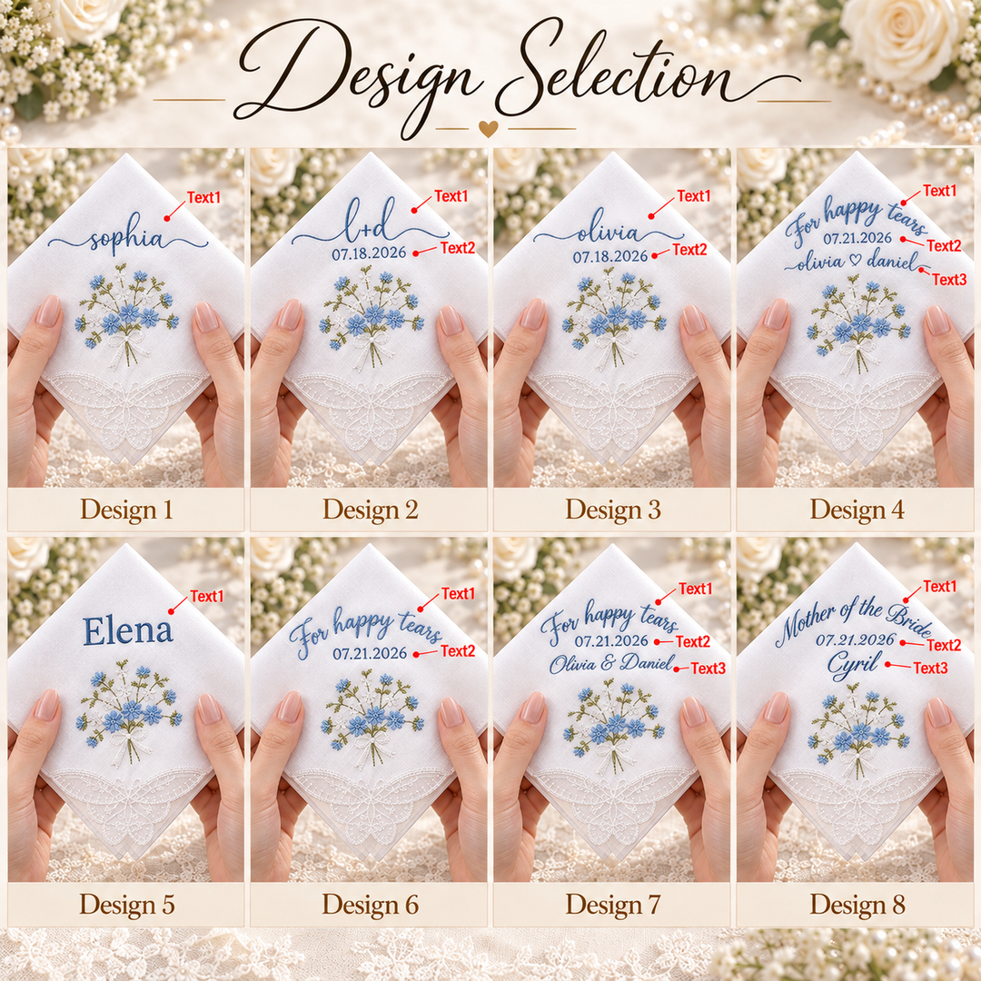 Personalized Embroidered Floral Handkerchief For Happy Tears Handkerchief Wedding Hanky Bride Something Blue Gift