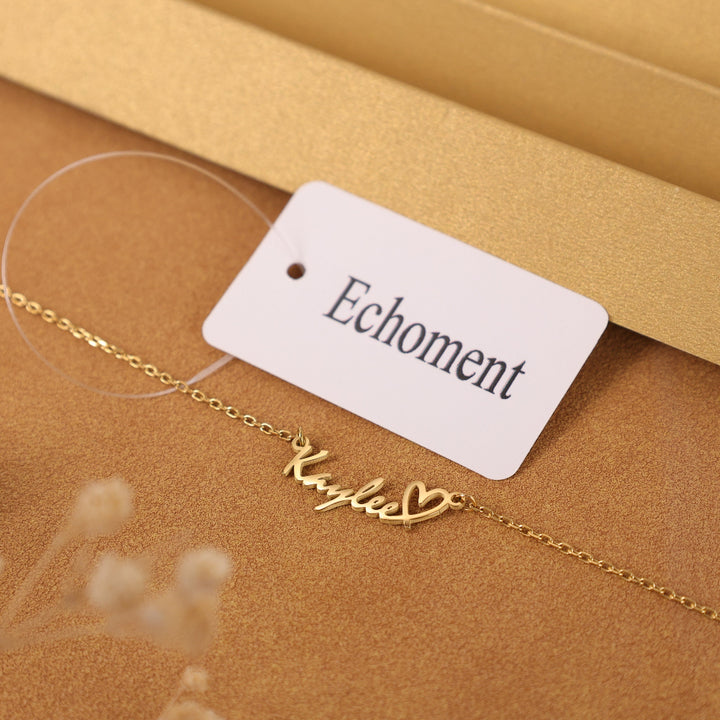 Echoment - Personalized Heart Name Necklace Dainty Jewelry Anniversary Birthday Gift for Women