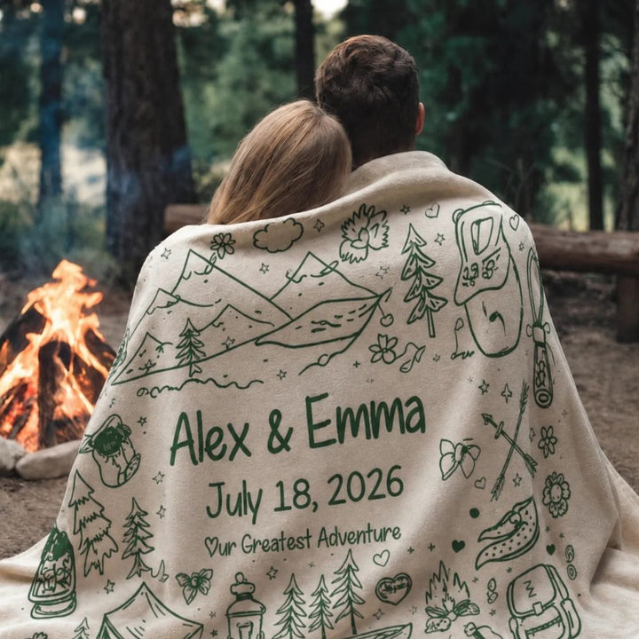 Personalized Adventure Blanket Camping Couple Hiking Anniversary Engagement Gift