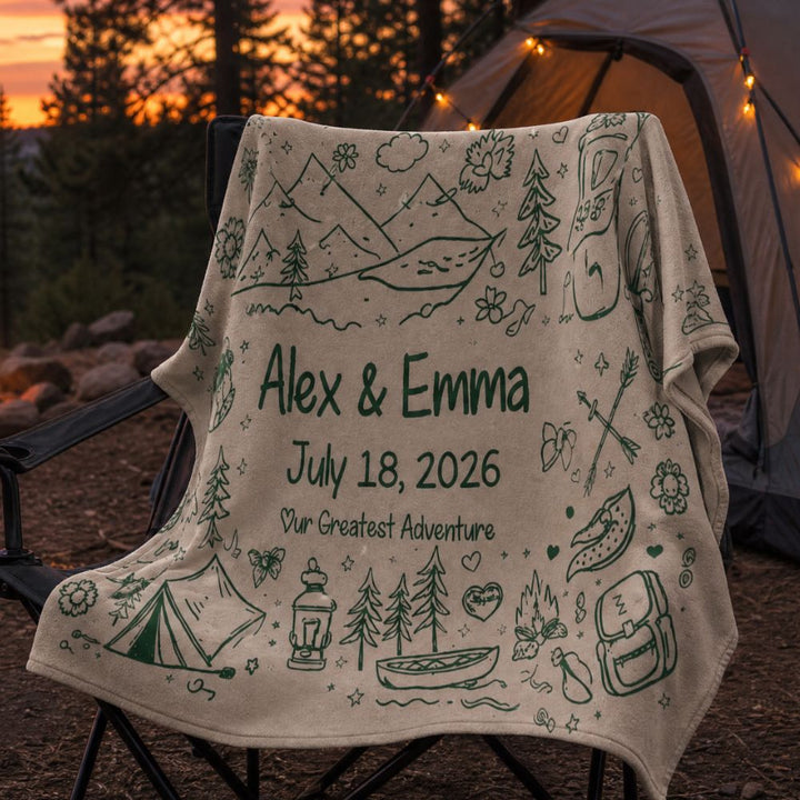 Personalized Adventure Blanket Camping Couple Hiking Anniversary Engagement Gift