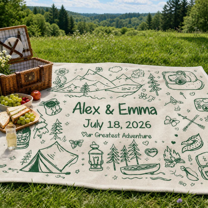 Personalized Adventure Blanket Camping Couple Hiking Anniversary Engagement Gift