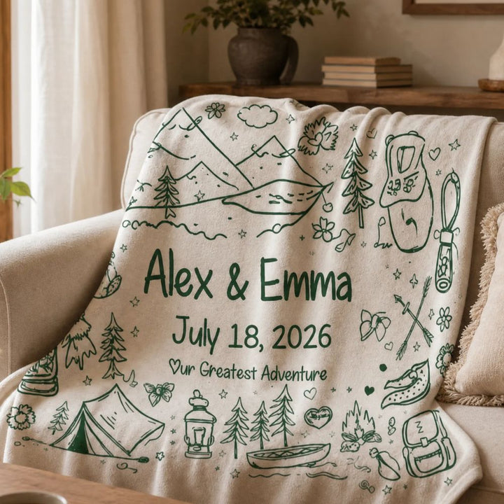 Personalized Adventure Blanket Camping Couple Hiking Anniversary Engagement Gift