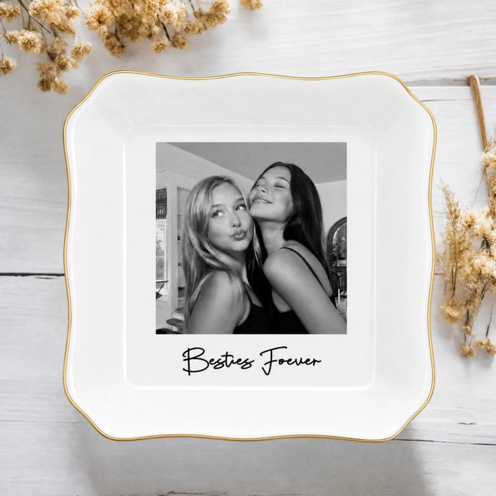Personalized Bestie Photo Jewelry Dish Ceramic Trinket Tray for Best Friend Birthday Gifts For Bestie