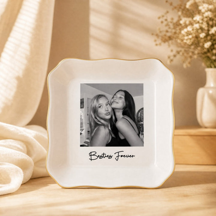 Personalized Bestie Photo Jewelry Dish Ceramic Trinket Tray for Best Friend Birthday Gifts For Bestie