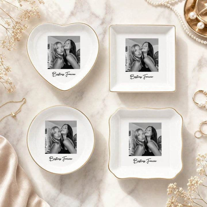Personalized Bestie Photo Jewelry Dish Ceramic Trinket Tray for Best Friend Birthday Gifts For Bestie